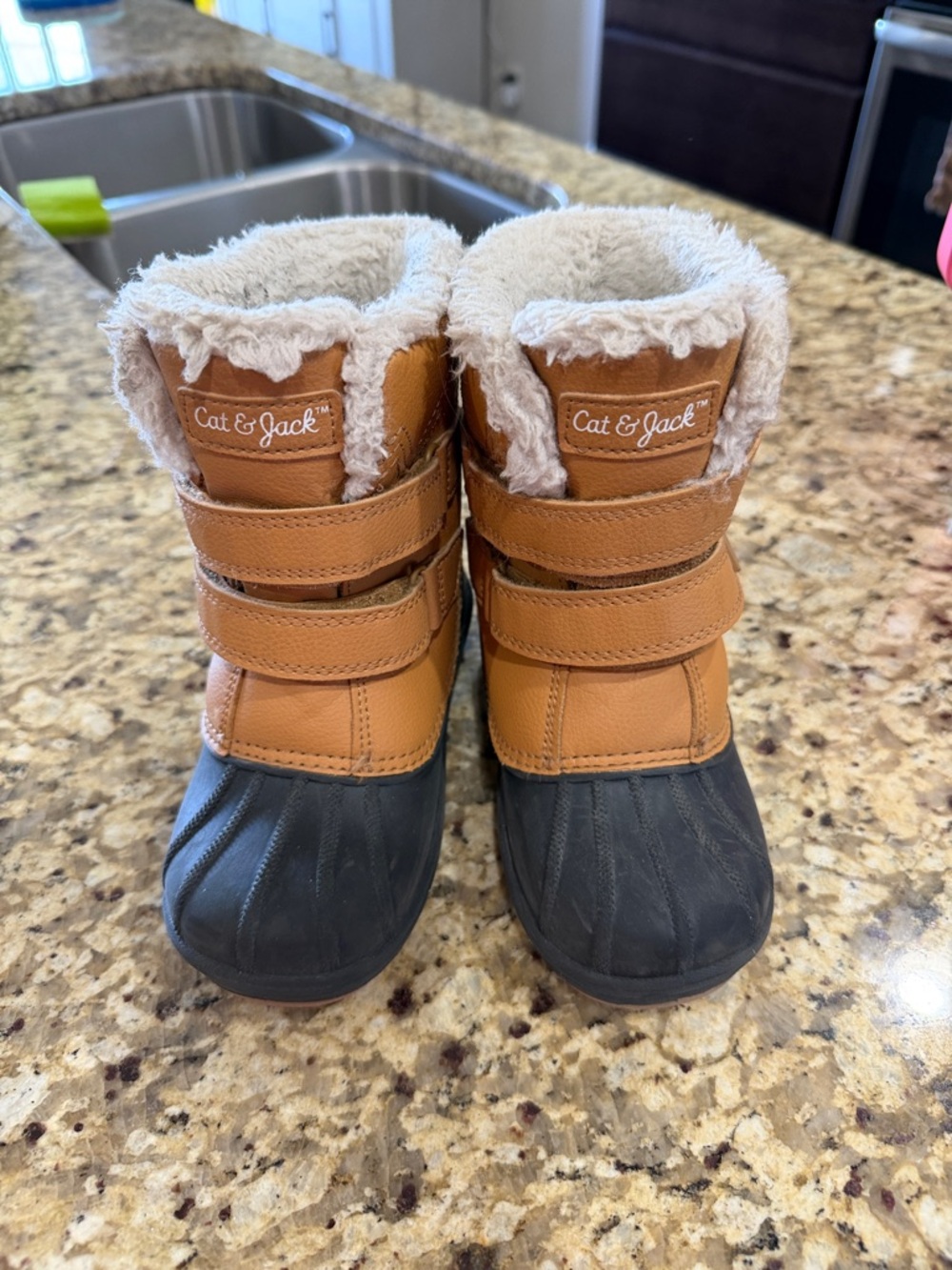 Cat & Jack Tan and Black Kids Winter Boots with Faux Fur Lining